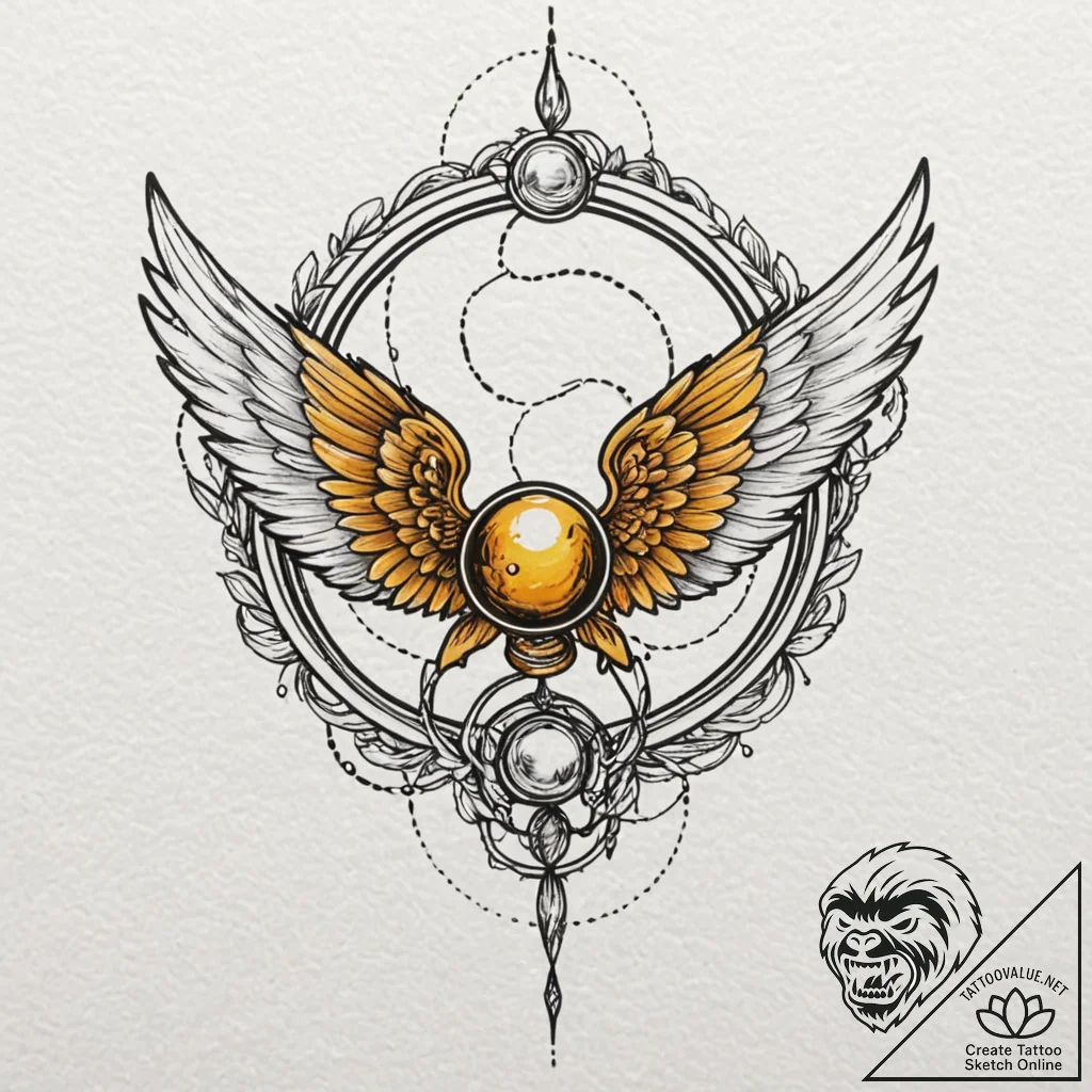 A neo-traditional tattoo of a golden snitch,... - tattoo sketch (№1751431935_0, 02.07.2025 04:52) — tattoovalue.net
