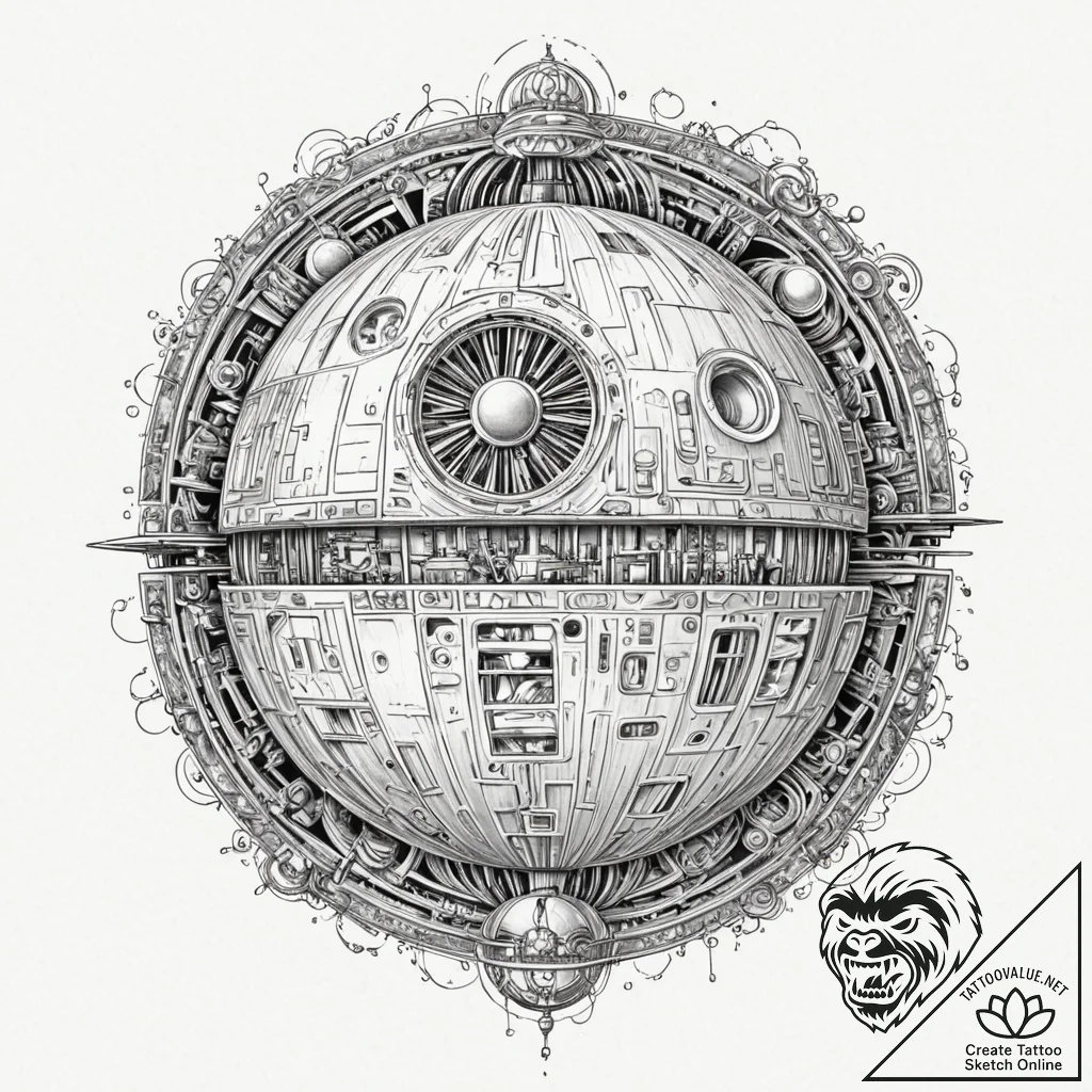 48. a linework design of the death star plans... - tattoo sketch (№1751432017_0, 02.07.2025 04:53) — tattoovalue.net