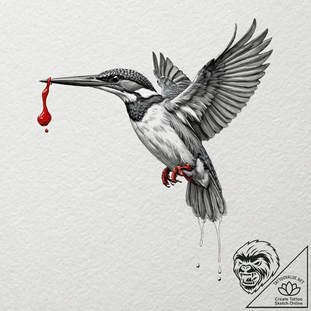 A kingfisher diving for a fish, artistic tatt... - tattoo sketch (№1751432181_0, 02.07.2025 04:56) — tattoovalue.net