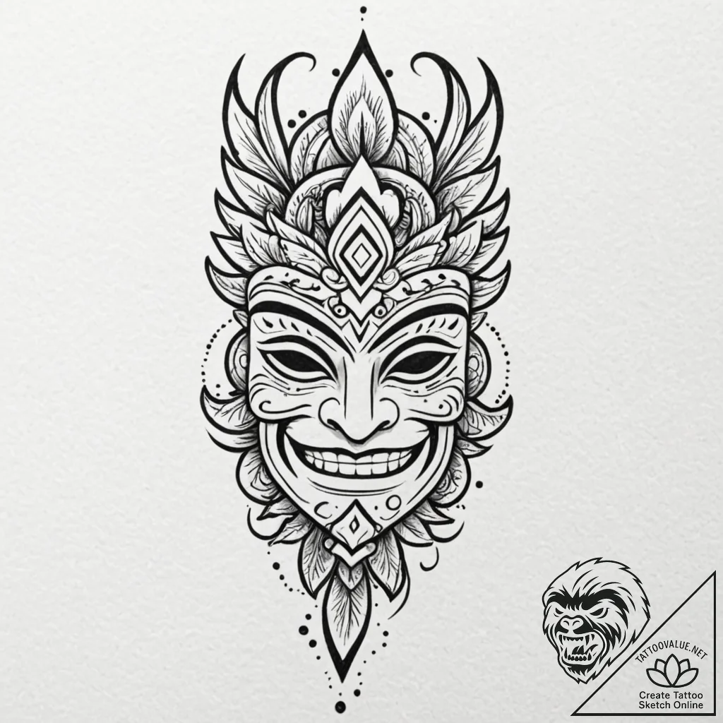 A polynesian tiki mask, tattoo flash sheet de... - tattoo sketch (№1751432596_0, 02.07.2025 05:03) — tattoovalue.net