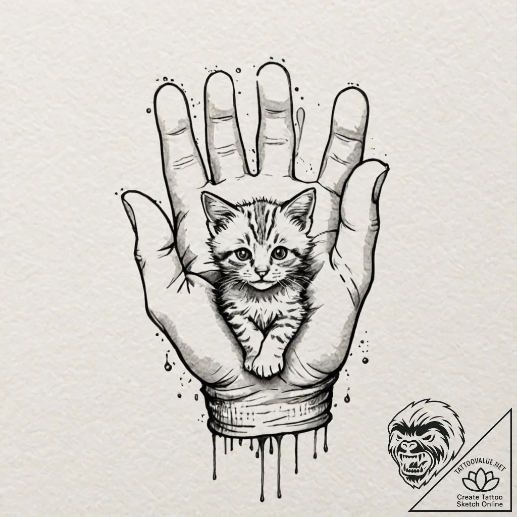A minimalist tattoo of the "kitten mittens" f... - tattoo sketch (№1751432850_0, 02.07.2025 05:07) — tattoovalue.net