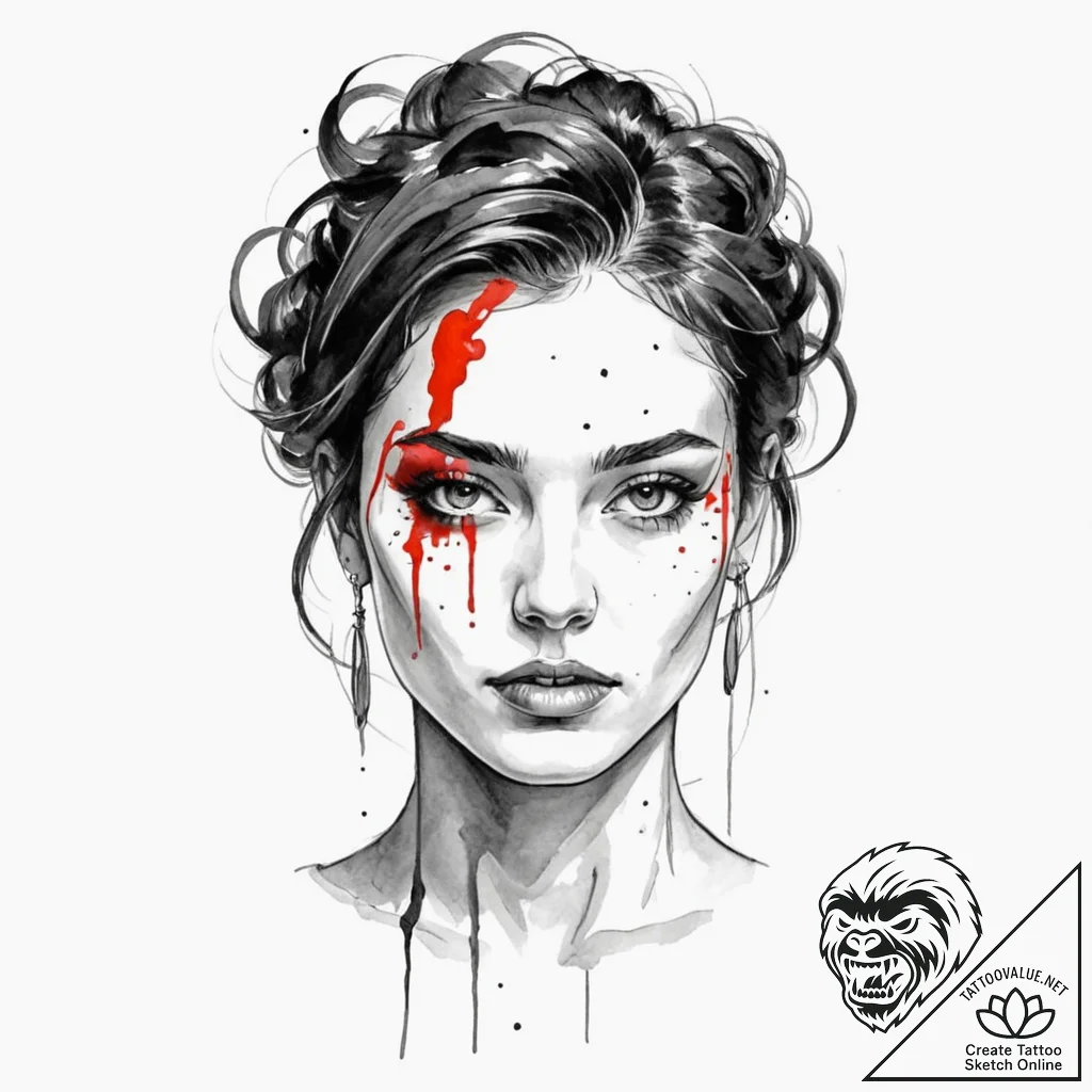 Face, concept art for tattoo, on white paper,... - tattoo sketch (№1751432931_0, 02.07.2025 05:08) — tattoovalue.net