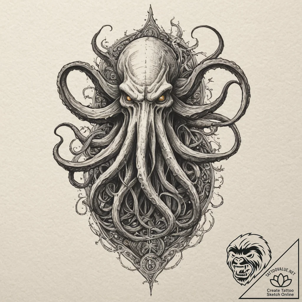 A sketch of the mind flayer, a giant, shadowy... - tattoo sketch (№1751433022_0, 02.07.2025 05:10) — tattoovalue.net