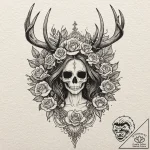 A trash polka sketch of the “antler queen” fr… – tattoo sketch (№1751433103_0, 02.07.2025 05:11) — tattoovalue.net