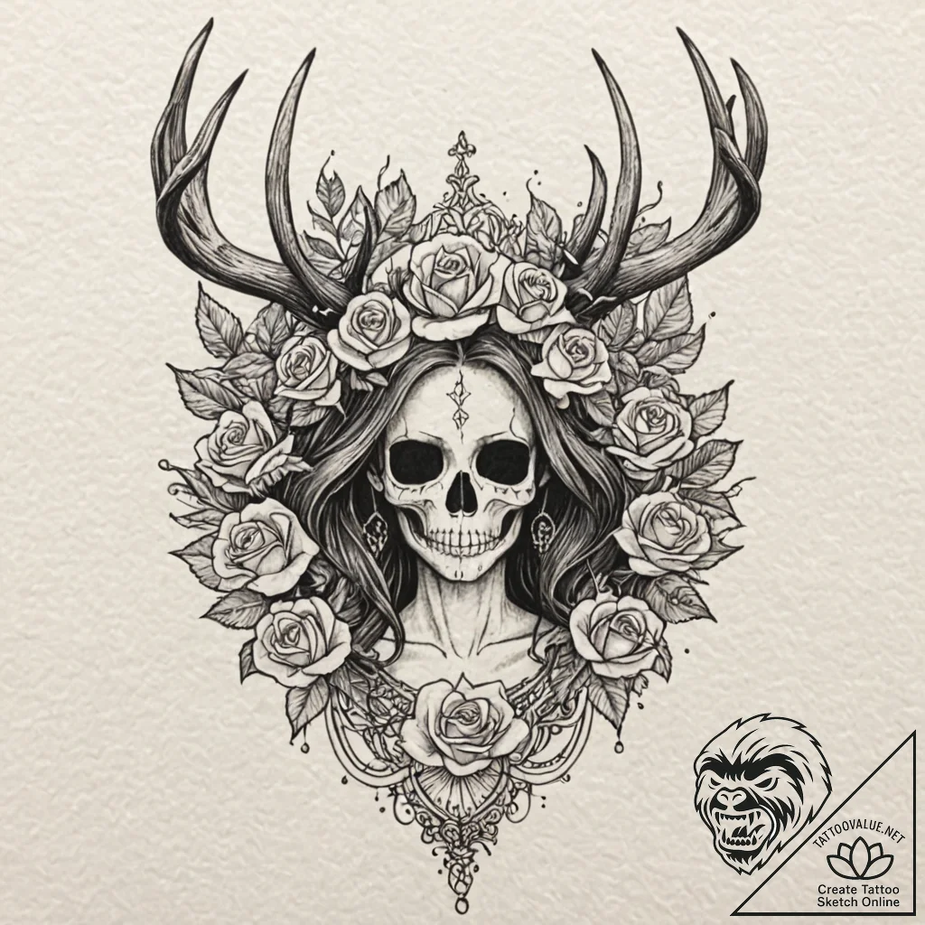 A trash polka sketch of the "antler queen" fr... - tattoo sketch (№1751433103_0, 02.07.2025 05:11) — tattoovalue.net