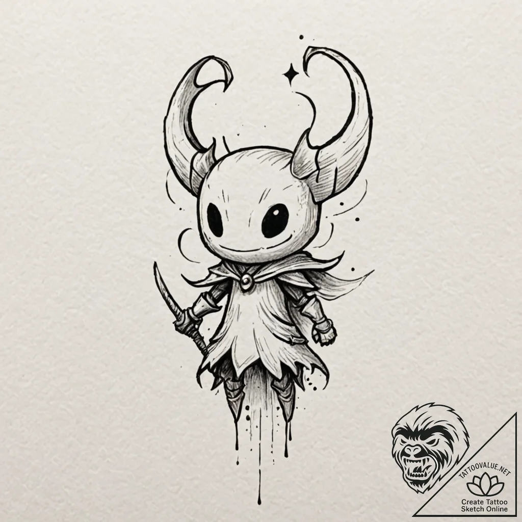 The knight from hollow knight, concept art fo... - tattoo sketch (№1751433437_0, 02.07.2025 05:17) — tattoovalue.net