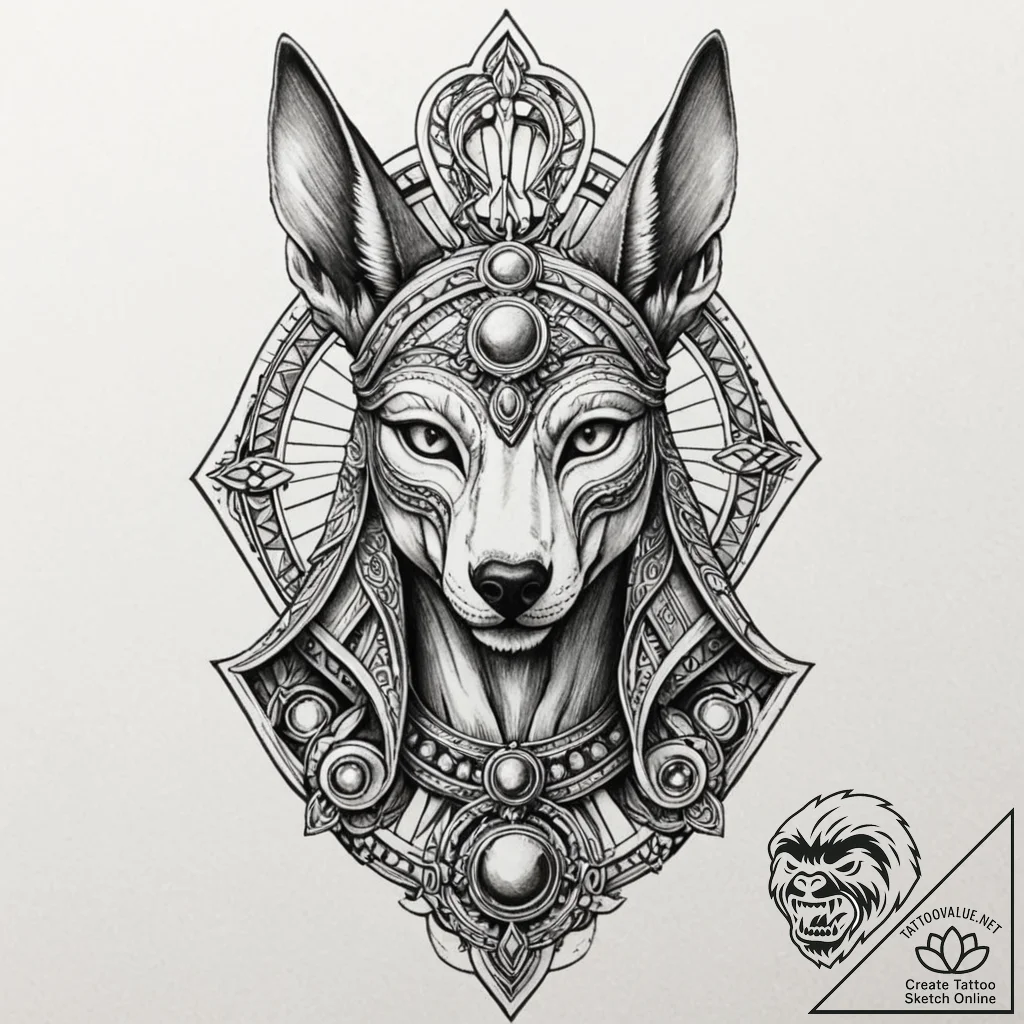 Anubis, tattoo flash sheet design, neo tradit... - tattoo sketch (№1751433934_0, 02.07.2025 05:25) — tattoovalue.net