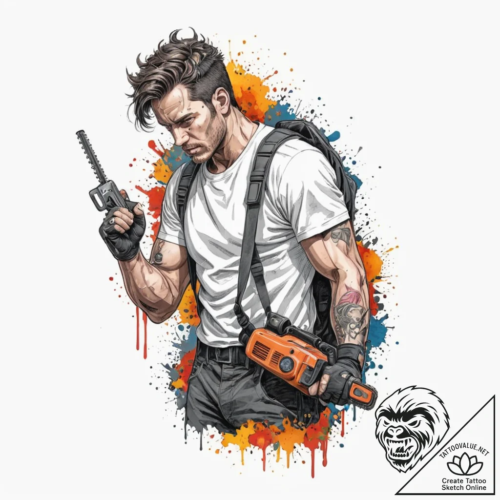 A neo-traditional portrait of chainsaw man, i... - tattoo sketch (№1751434352_0, 02.07.2025 05:32) — tattoovalue.net