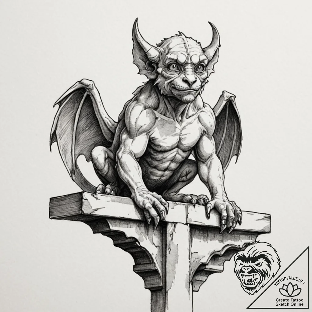 Gargoyle on a ledge (is there, but can be a c... - tattoo sketch (№1751434605_0, 02.07.2025 05:36) — tattoovalue.net