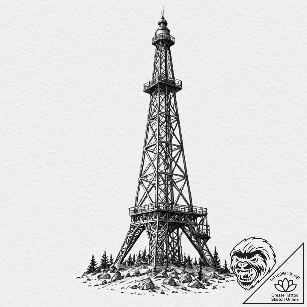 A sketch of the oil derrick on fire from ther... - tattoo sketch (№1751434768_0, 02.07.2025 05:39) — tattoovalue.net