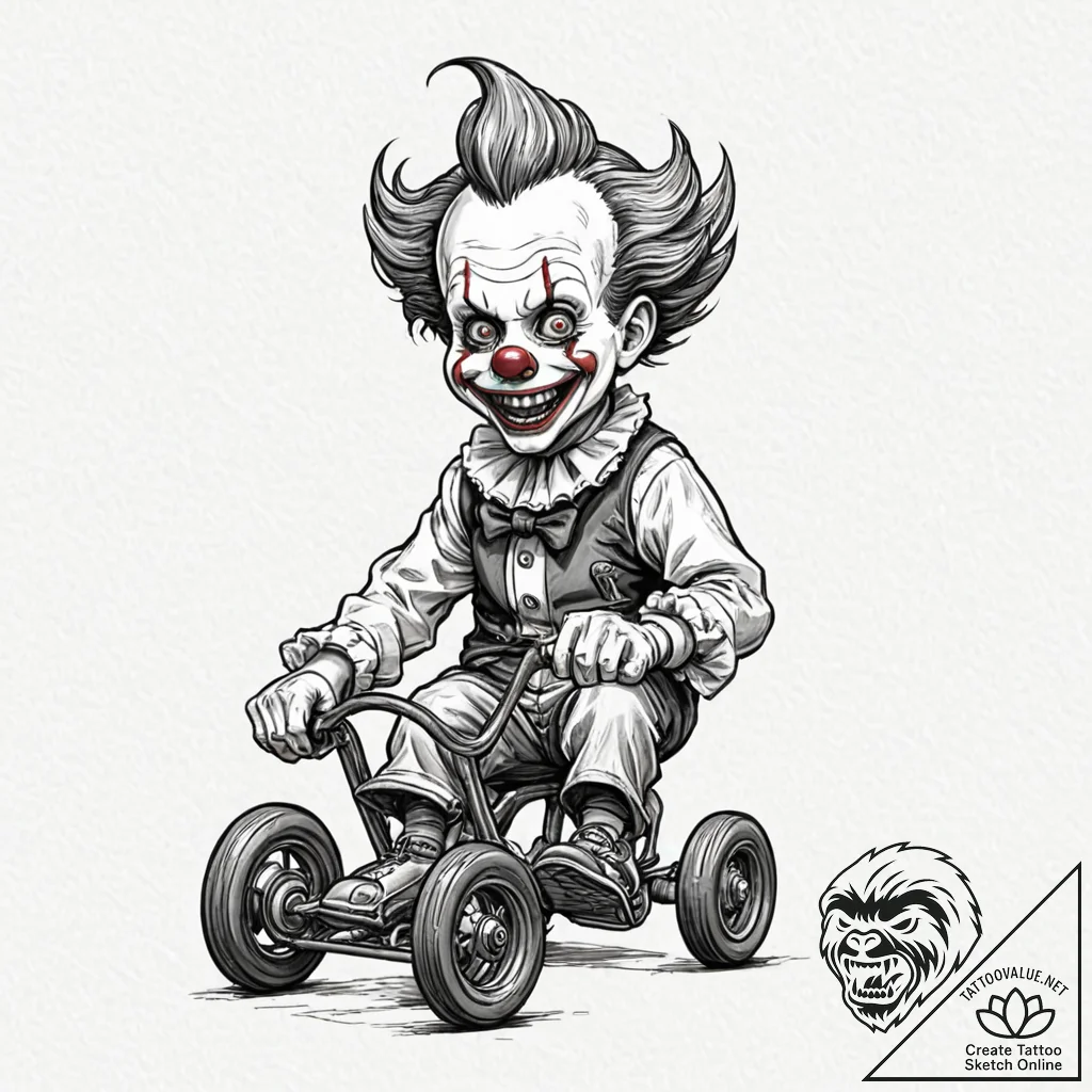 A neo-traditional tattoo of the creepy clown... - tattoo sketch (№1751436396_0, 02.07.2025 06:06) — tattoovalue.net