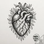 Anatomical heart with roots growing into the… – tattoo sketch (№1751436651_0, 02.07.2025 06:10) — tattoovalue.net