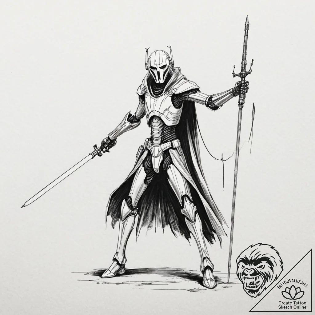 Trash polka sketch of general grievous with h... - tattoo sketch (№1751436733_0, 02.07.2025 06:12) — tattoovalue.net