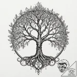 Yggdrasil (tree of life), tattoo line art, ro… – tattoo sketch (№1751437069_0, 02.07.2025 06:17) — tattoovalue.net