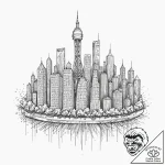 A barcode that morphs into a cityscape, tatto… – tattoo sketch (№1751437232_0, 02.07.2025 06:20) — tattoovalue.net
