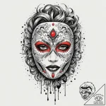 Mask, ink illustration for tattoo, subtle dro… – tattoo sketch (№1751437659_0, 02.07.2025 06:27) — tattoovalue.net