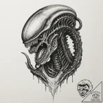 A xenomorph from alien, tattoo flash sheet de… – tattoo sketch (№1751438887_0, 02.07.2025 06:48) — tattoovalue.net