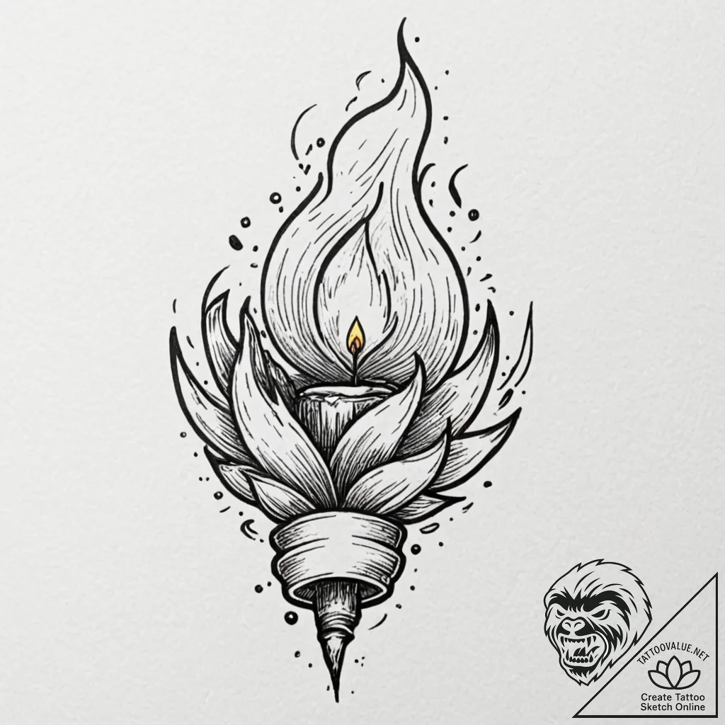 A single burning match, tattoo flash sheet de... - tattoo sketch (№1751438969_0, 02.07.2025 06:49) — tattoovalue.net
