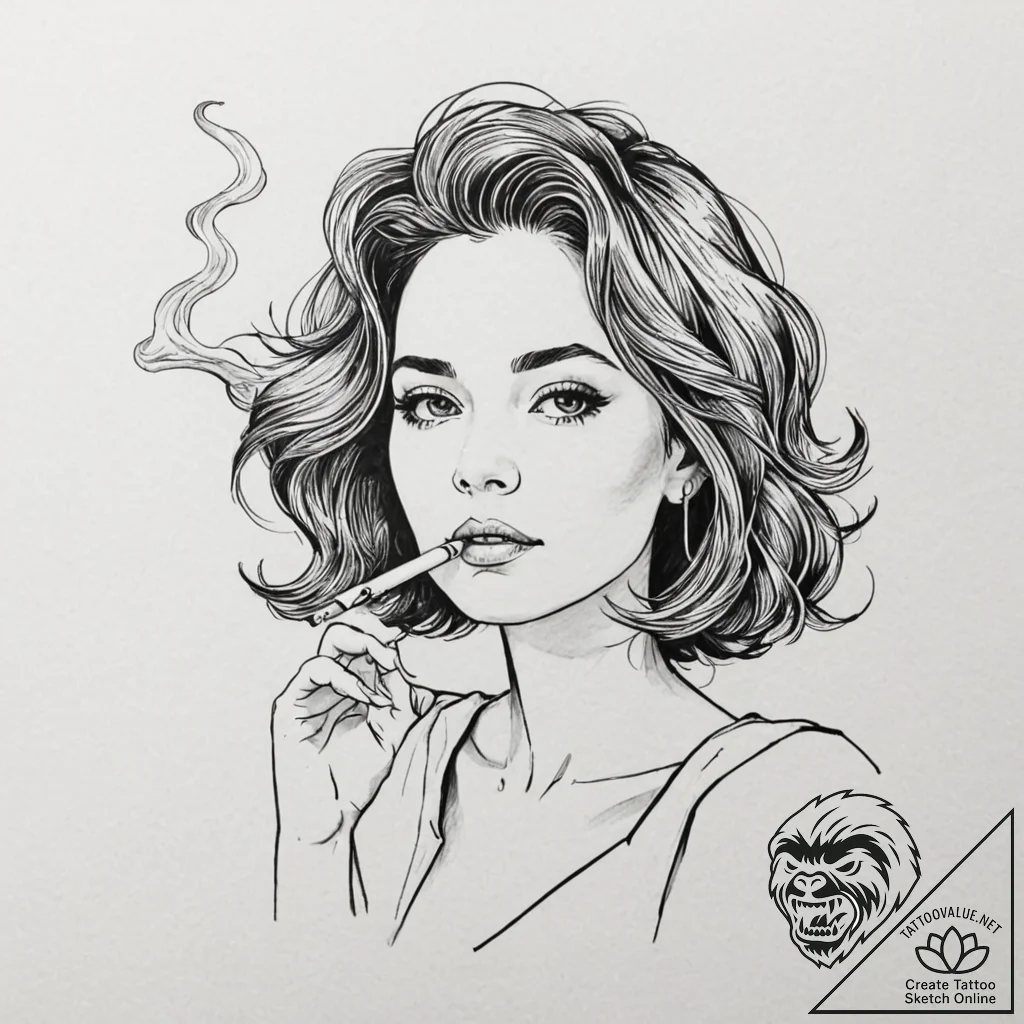 A sketch of marla singer, with her cigarette... - tattoo sketch (№1751440132_0, 02.07.2025 07:08) — tattoovalue.net