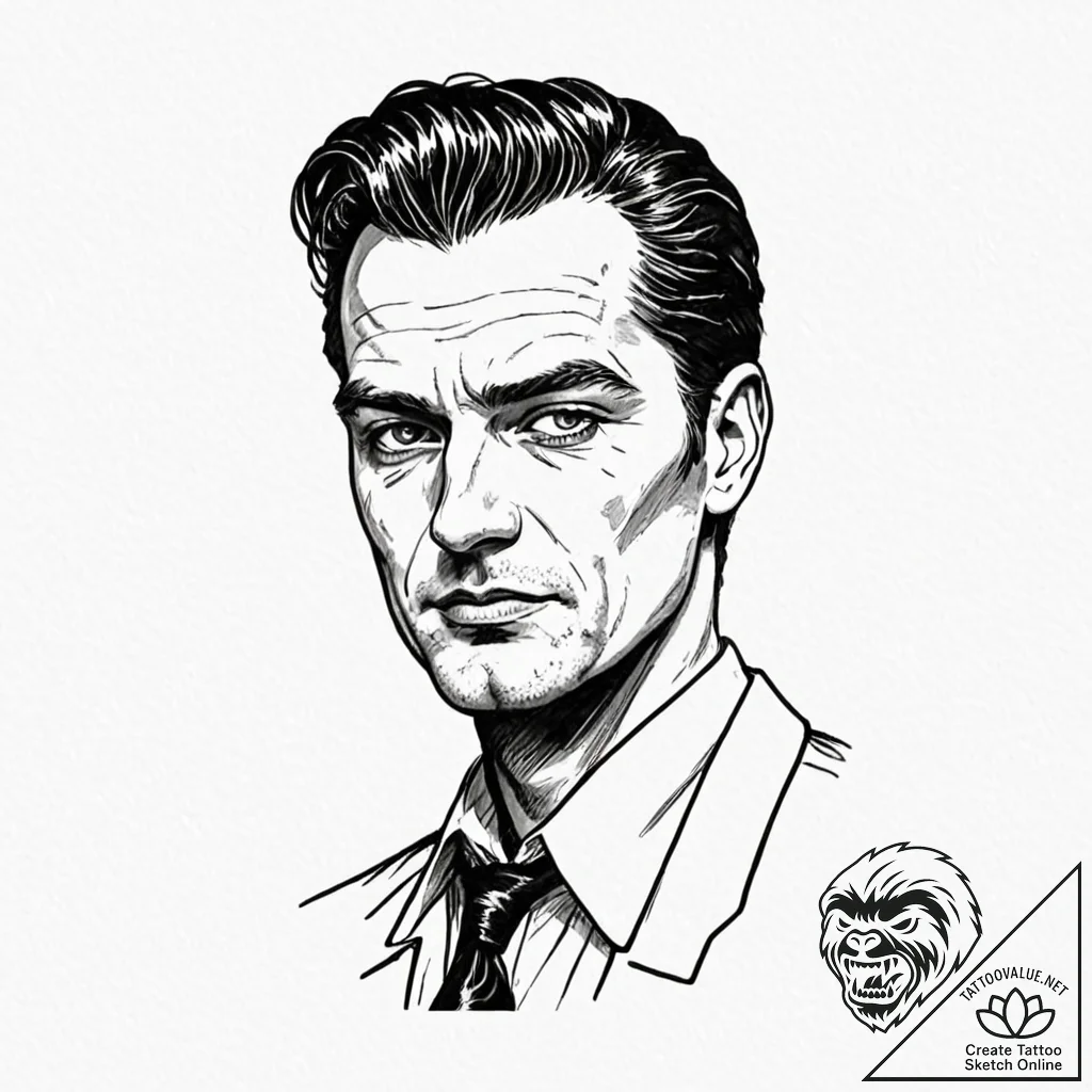 A graphic novel style portrait of marv from s... - tattoo sketch (№1751440306_0, 02.07.2025 07:11) — tattoovalue.net