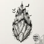 A sketch of a gothic castle on a cliff, dracu… – tattoo sketch (№1751440725_0, 02.07.2025 07:18) — tattoovalue.net