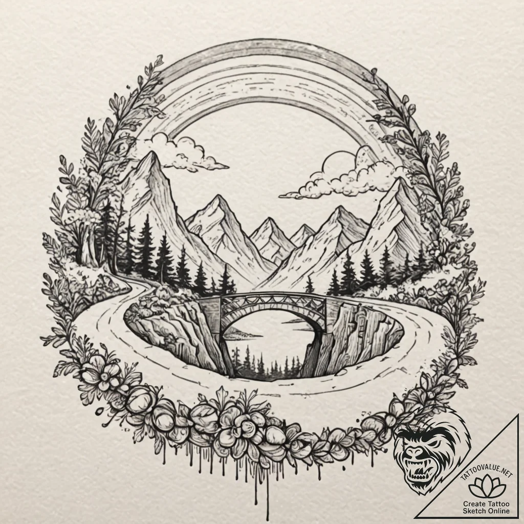 A watercolor sketch of the bifrost bridge, a... - tattoo sketch (№1751440807_0, 02.07.2025 07:20) — tattoovalue.net