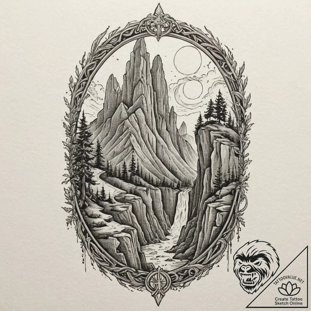 Neo-traditional tattoo of the argonath, the p... - tattoo sketch (№1751441803_0, 02.07.2025 07:36) — tattoovalue.net