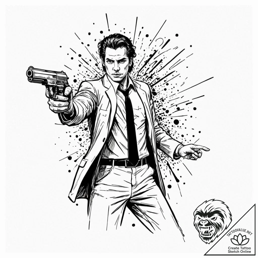 A trash polka tattoo of vincent vega accident... - tattoo sketch (№1751441973_0, 02.07.2025 07:39) — tattoovalue.net