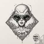 A linework tattoo of the alien sunglasses fro… – tattoo sketch (№1751442054_0, 02.07.2025 07:40) — tattoovalue.net