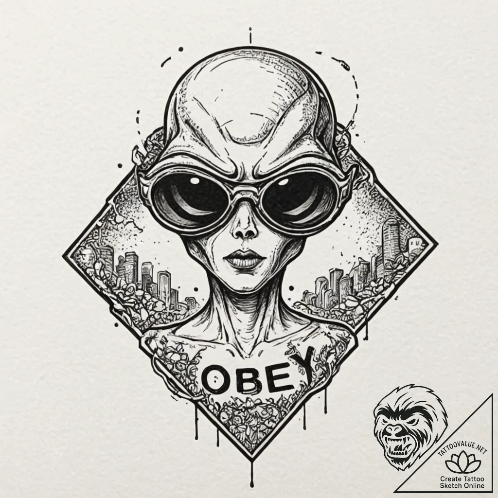 A linework tattoo of the alien sunglasses fro... - tattoo sketch (№1751442054_0, 02.07.2025 07:40) — tattoovalue.net