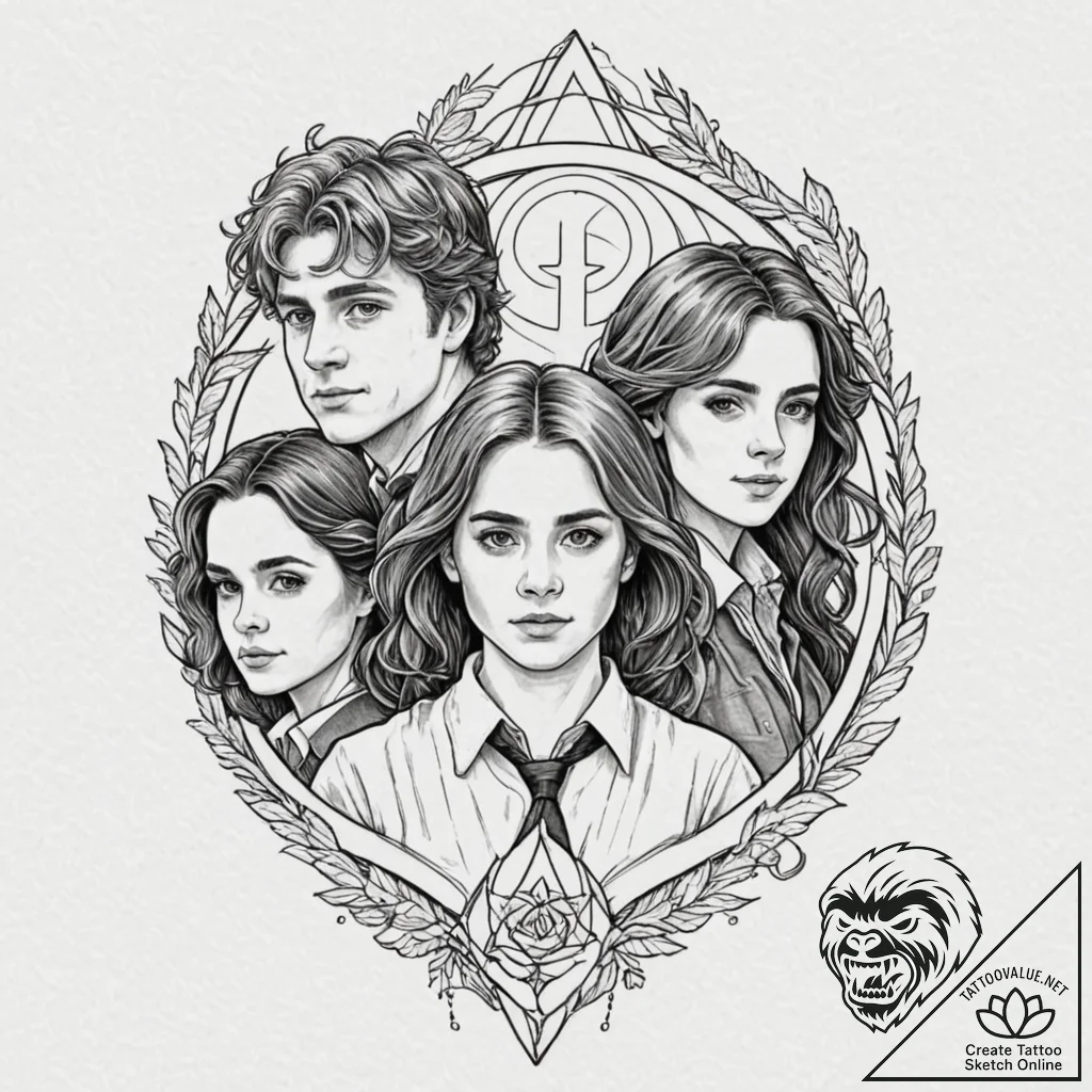 A sketch of the golden trio: harry, ron, and... - tattoo sketch (№1751442726_0, 02.07.2025 07:52) — tattoovalue.net
