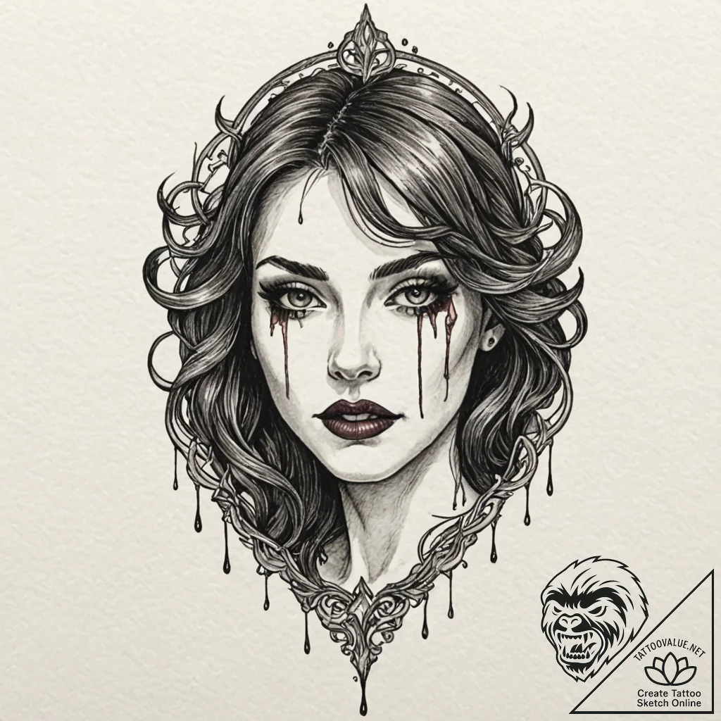 A graphic novel portrait of a beautiful but d... - tattoo sketch (№1751443397_0, 02.07.2025 08:03) — tattoovalue.net