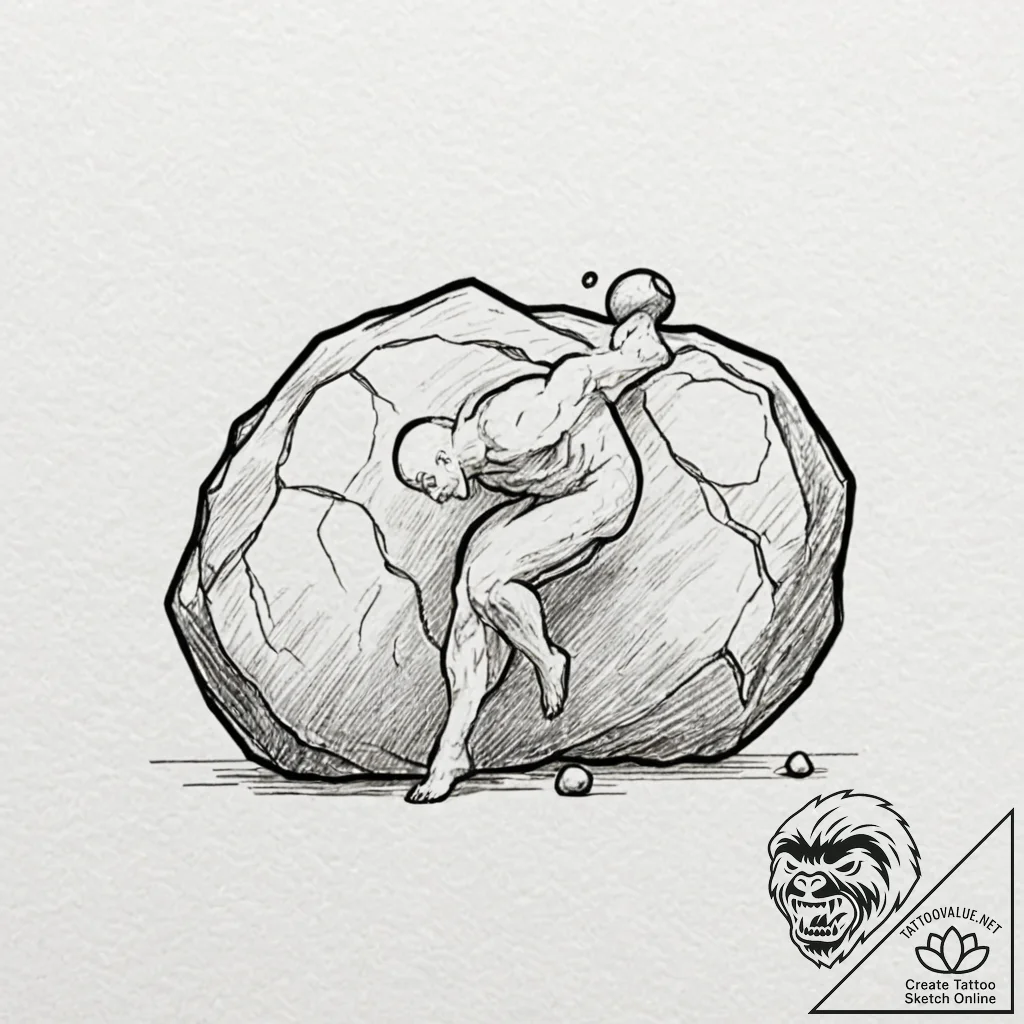 Sisyphus pushing the boulder, tattoo flash sh... - tattoo sketch (№1751445741_0, 02.07.2025 08:42) — tattoovalue.net