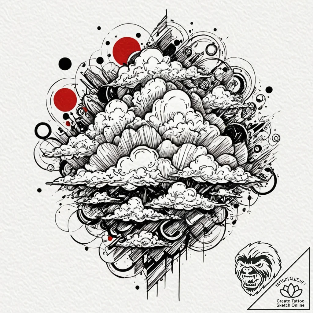 Clouds, tattoo line art, trash polka tattoo s... - tattoo sketch (№1751447085_0, 02.07.2025 09:04) — tattoovalue.net