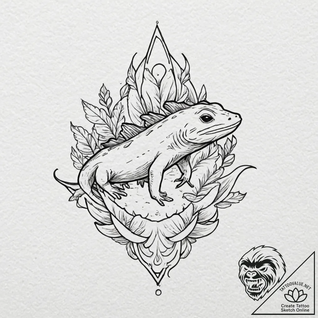 Axolotl, tattoo sketch design, black outline... - tattoo sketch (№1751447257_0, 02.07.2025 09:07) — tattoovalue.net