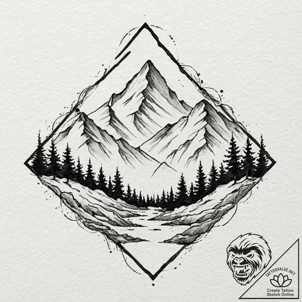 Mountains, tattoo drawing outline, watercolor... - tattoo sketch (№1751447595_0, 02.07.2025 09:13) — tattoovalue.net