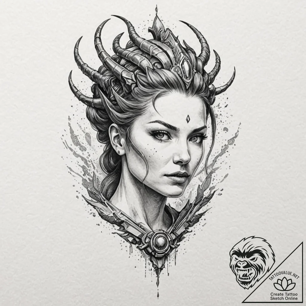 A sketch of sarah kerrigan, the queen of blad... - tattoo sketch (№1751448094_0, 02.07.2025 09:21) — tattoovalue.net