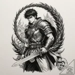 A graphic novel panel of guts from berserk, w… – tattoo sketch (№1751448267_0, 02.07.2025 09:24) — tattoovalue.net