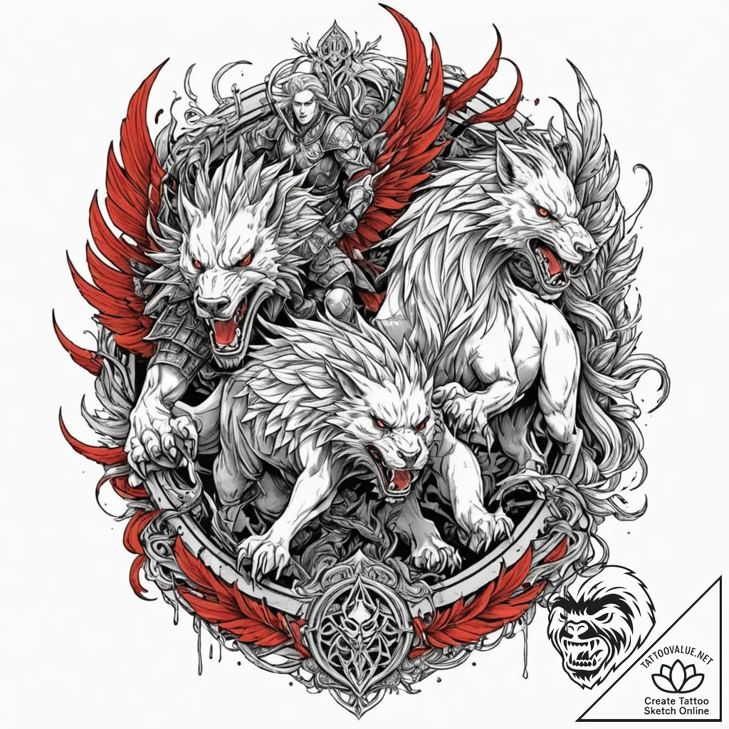 A graphic novel style tattoo of geralt fighti... - tattoo sketch (№1751448431_0, 02.07.2025 09:27) — tattoovalue.net