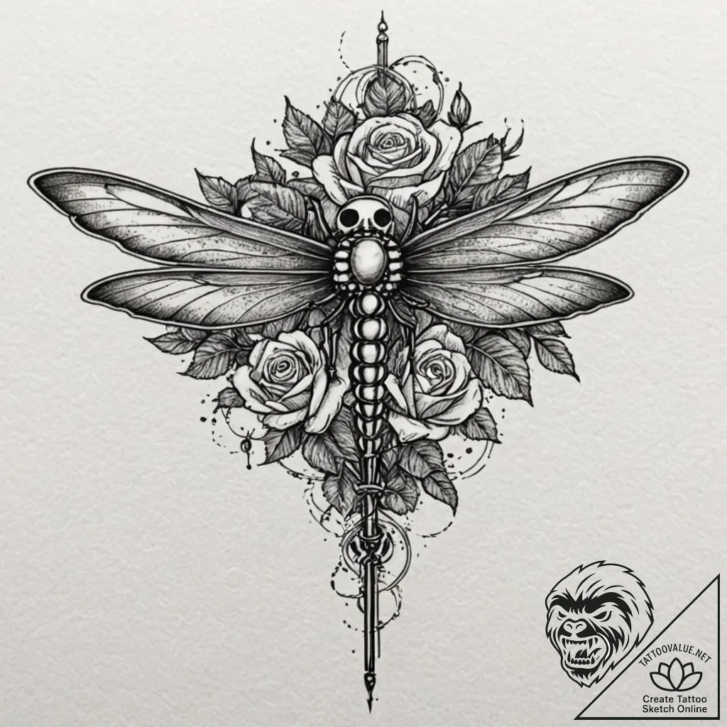 Mechanical dragonfly, concept art for tattoo,... - tattoo sketch (№1751448522_0, 02.07.2025 09:28) — tattoovalue.net