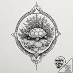 A bonsai tree growing on a turtle’s back, ink… – tattoo sketch (№1751449184_0, 02.07.2025 09:39) — tattoovalue.net