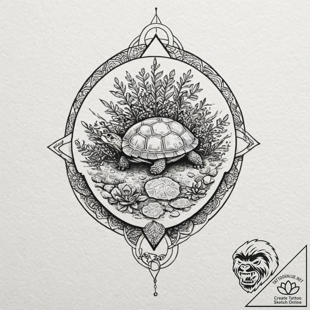 A bonsai tree growing on a turtle's back, ink... - tattoo sketch (№1751449184_0, 02.07.2025 09:39) — tattoovalue.net