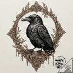 A taxidermy crow, tattoo line art, sepia tone… – tattoo sketch (№1751449773_0, 02.07.2025 09:49) — tattoovalue.net