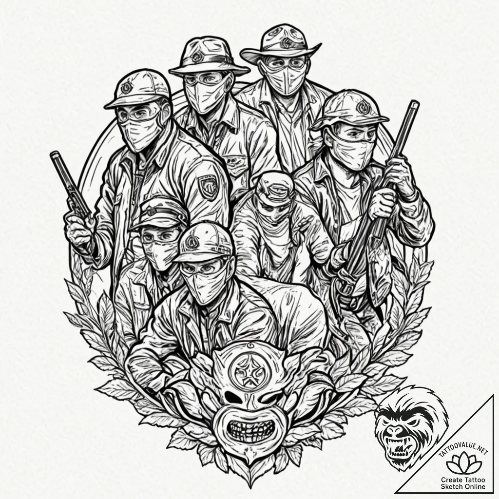 A graphic novel panel of the bank robbery sce... - tattoo sketch (№1751450018_0, 02.07.2025 09:53) — tattoovalue.net