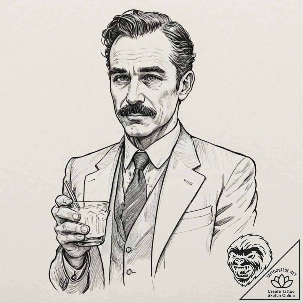 A graphic novel portrait of daniel plainview... - tattoo sketch (№1751450191_0, 02.07.2025 09:56) — tattoovalue.net