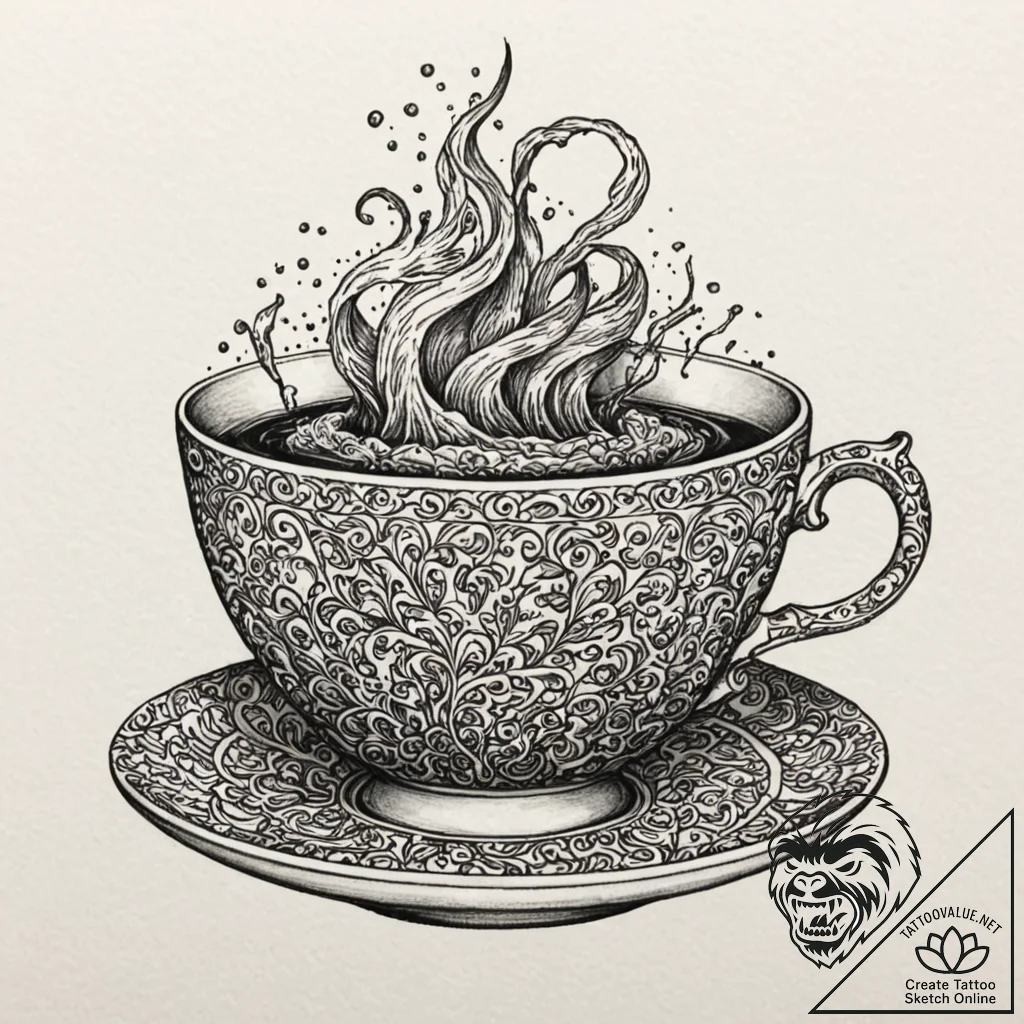 Tornado in a teacup, artistic tattoo sketch,... - tattoo sketch (№1751450599_0, 02.07.2025 10:03) — tattoovalue.net