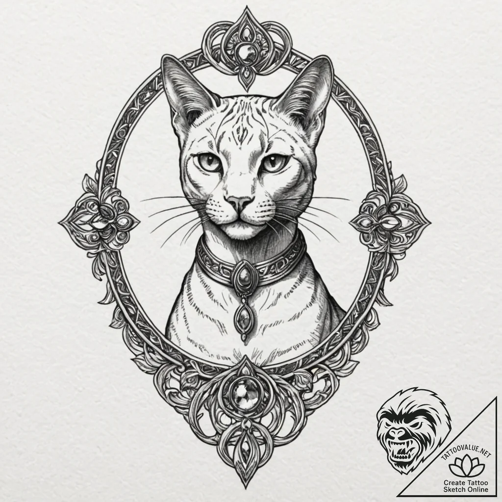 Bastet, tattoo drawing outline, moderately de... - tattoo sketch (№1751450689_0, 02.07.2025 10:04) — tattoovalue.net