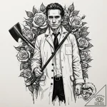 A trash polka portrait of patrick bateman fro… – tattoo sketch (№1751450770_0, 02.07.2025 10:06) — tattoovalue.net