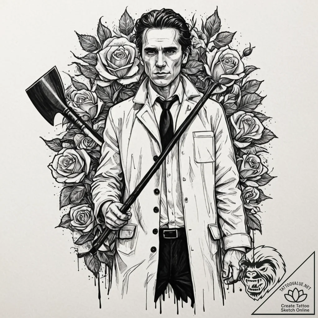 A trash polka portrait of patrick bateman fro... - tattoo sketch (№1751450770_0, 02.07.2025 10:06) — tattoovalue.net