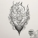A neo-traditional tattoo of a djinn emerging… – tattoo sketch (№1751451769_0, 02.07.2025 10:22) — tattoovalue.net